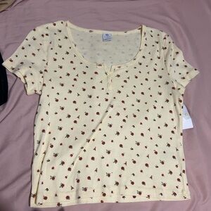 Zumiez Cream and Black Fitted Buttoned T-Shirt